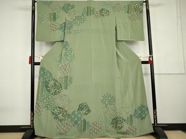 平和屋着物●訪問着 ろうけつ染 亀甲花文 鬼しぼ縮緬 正絹 逸品 未使用 AABK6442cs