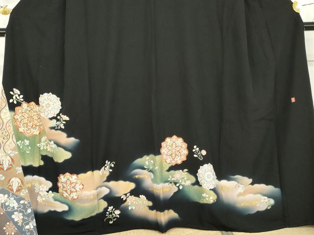 平和屋着物●豪華黒留袖 作家物 駒刺繍 正倉院花文 暈し染め 金彩 正絹 逸品 AABK6445cs