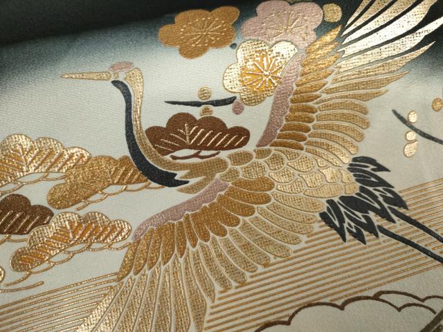 平和屋着物●豪華黒留袖 松竹梅飛鶴風景文 暈し染め 金彩 正絹 逸品 AABK6456cs