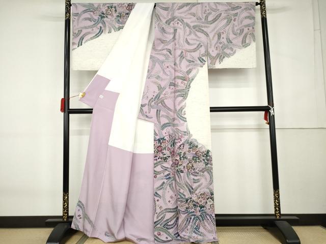 平和屋着物●伝統工芸士 京友禅染色作家 田家鬼彩 ぜんまい紬 訪問着 辻が花 暈し染め まるやま扱い 正絹 逸品 AABK6460cs