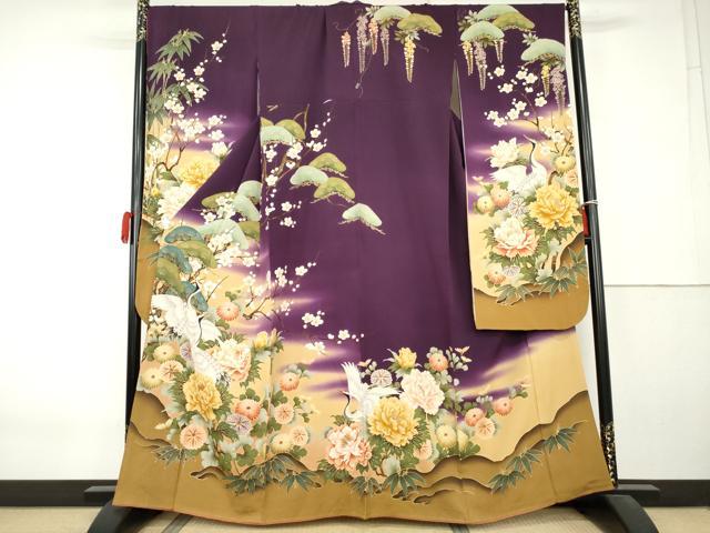 平和屋着物●豪華振袖 駒刺繍 松竹梅文 群れ鶴 暈し染め 金彩 鬼しぼ縮緬 正絹 逸品 AABK6461cs