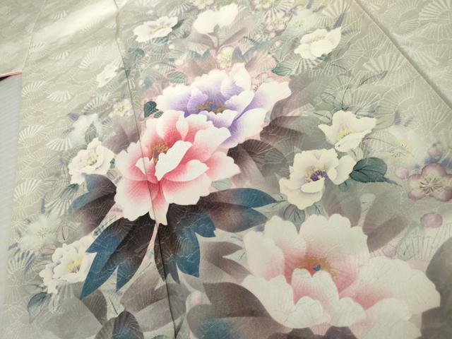 平和屋着物●豪華振袖 手描き 枝花文 銀通し地 正絹 逸品 AABK6465cs