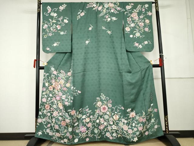 平和屋着物●京の名門 じゅらく謹製 訪問着 駒刺繍 大和貝紫 更紗花文 正絹 逸品 AABK6466cs