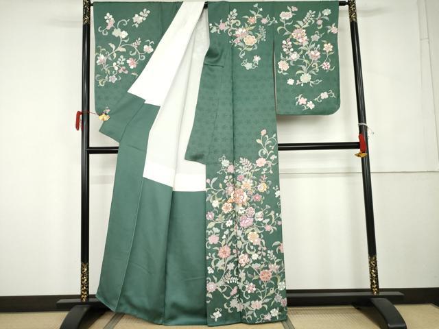 平和屋着物●京の名門 じゅらく謹製 訪問着 駒刺繍 大和貝紫 更紗花文 正絹 逸品 AABK6466cs
