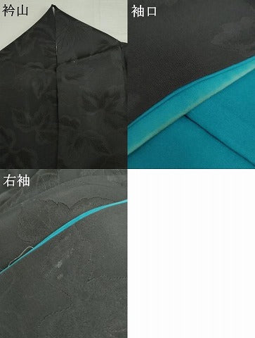 平和屋着物●上質な色無地 蔦の葉地紋 黒色 正絹 逸品 AABK6468cs