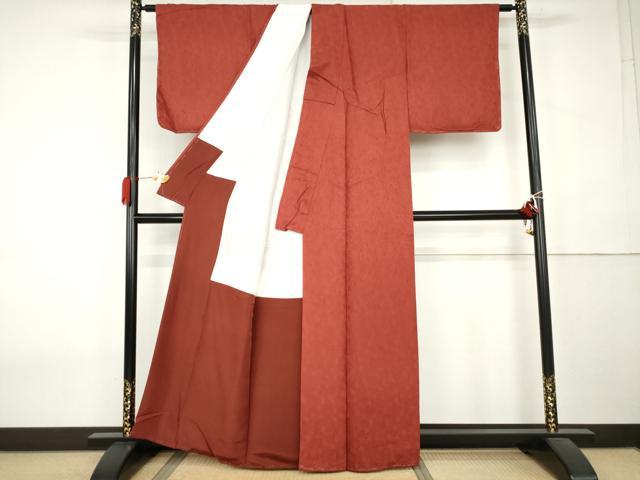 平和屋着物●上質な色無地 南天地紋 赤紅色 正絹 逸品 未使用 AABK6477cs
