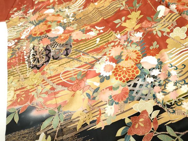 平和屋着物●豪華振袖 駒刺繍 花車文 暈し染め 金糸 小田急百貨店扱い 正絹 逸品 AABK6478cs