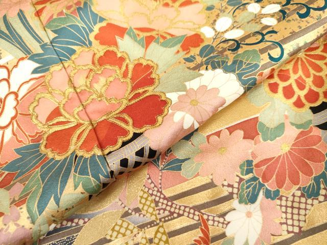 平和屋着物●豪華振袖 駒刺繍 花車文 暈し染め 金糸 小田急百貨店扱い 正絹 逸品 AABK6478cs