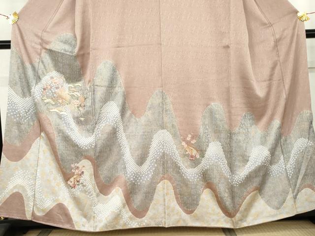 平和屋着物●訪問着 絞り 刺繍 渡り橋風景松竹梅文 金彩 正絹 逸品 AABK6479cs