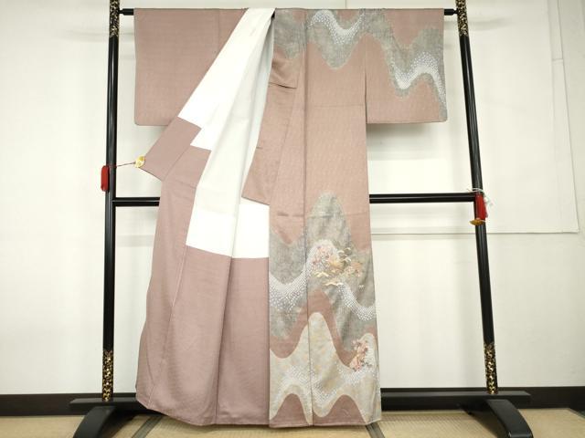 平和屋着物●訪問着 絞り 刺繍 渡り橋風景松竹梅文 金彩 正絹 逸品 AABK6479cs