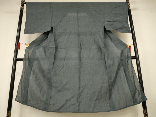 平和屋着物*夏物 男性 小千谷ちぢみ 錆鉄御納戸色 麻 逸品 AABK6489jd