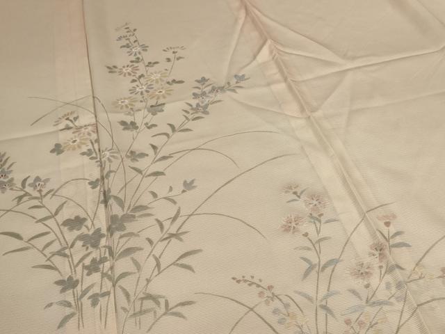 平和屋着物●夏物 訪問着 絽 手描き 草花文 暈し染め 銀彩 正絹 逸品 AABK6495jd