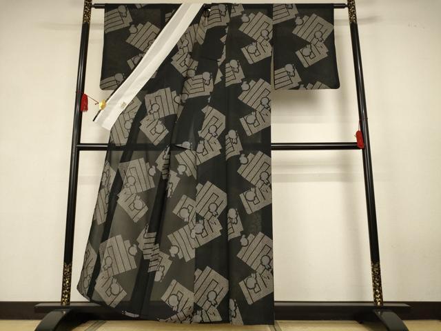 平和屋着物*夏物 小紋 紗 源氏香 兎 黒地 さんび謹製 AABK6504jd