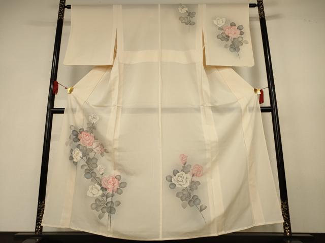 平和屋着物*夏物 訪問着 絽 手描き 薔薇 暈し染め 正絹 逸品 AABK6518jd