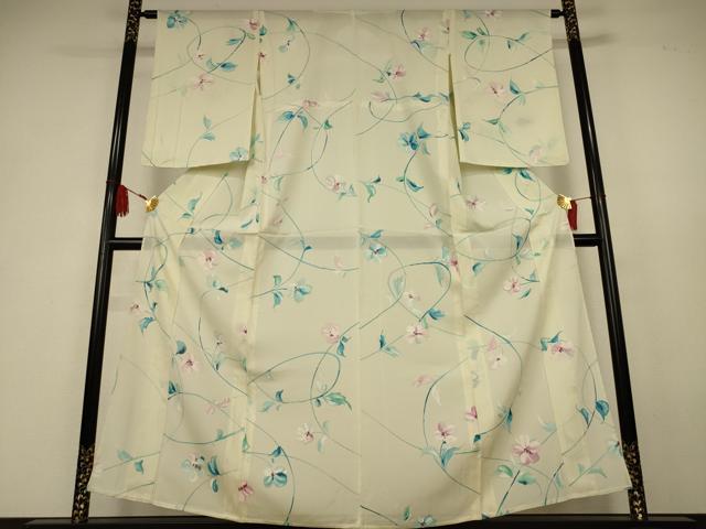 平和屋着物*夏物 小紋 絽 手描き 草花文 正絹 逸品 AABK6530jd