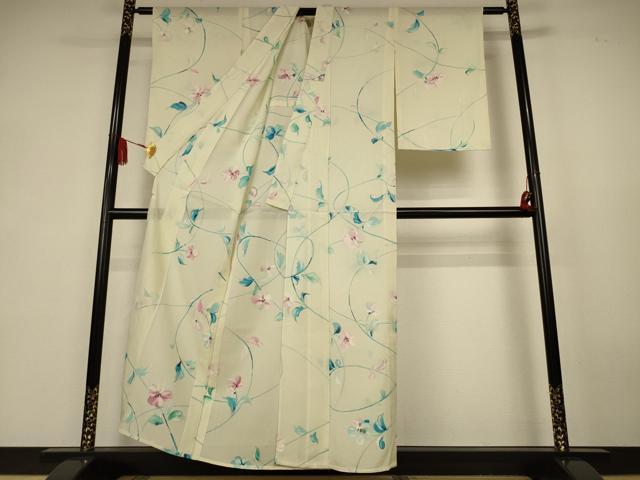 平和屋着物*夏物 小紋 絽 手描き 草花文 正絹 逸品 AABK6530jd