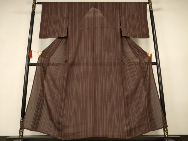 平和屋着物*夏物 小紋 絽 変わり縞 銀糸 正絹 逸品 AABK6536jd