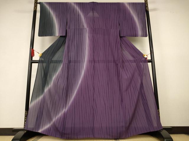 平和屋着物*夏物 訪問着 絽縮緬 変わり縞 暈し染め 正絹 逸品 AABK6538jd