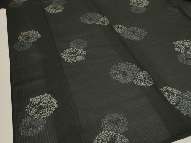 平和屋着物*夏物 小紋 紗 花丸文 黒地 洗える着物 AABK6562jd