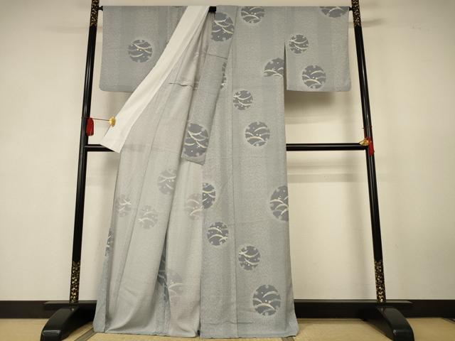 平和屋着物*夏物 小紋 絽縮緬 雪輪芝文 洗える着物 AABK6569jd