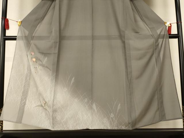 平和屋着物*夏物 訪問着 絽 刺繍 蔦の葉薄文 暈し染め 金糸 正絹 逸品 AABK6580jd