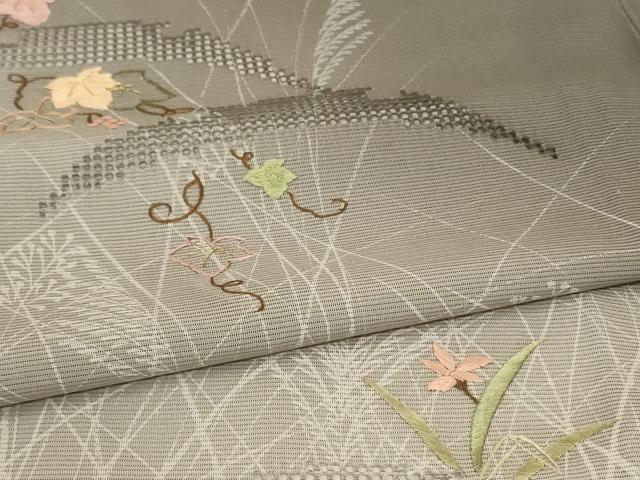 平和屋着物*夏物 訪問着 絽 刺繍 蔦の葉薄文 暈し染め 金糸 正絹 逸品 AABK6580jd