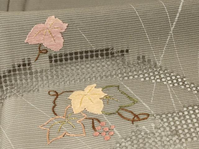 平和屋着物*夏物 訪問着 絽 刺繍 蔦の葉薄文 暈し染め 金糸 正絹 逸品 AABK6580jd