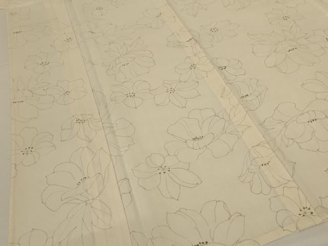 平和屋着物*夏物 小紋 絽 手描き 舞花文 銀彩 正絹 逸品 AABK6588jd
