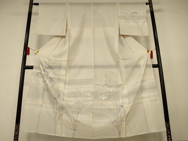 平和屋着物*夏物 訪問着 絽 草花横段文 銀彩 正絹 逸品 AABK6589jd