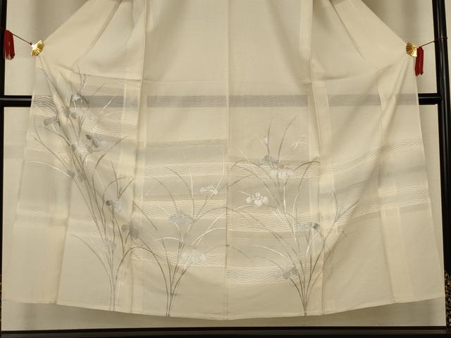 平和屋着物*夏物 訪問着 絽 草花横段文 銀彩 正絹 逸品 AABK6589jd