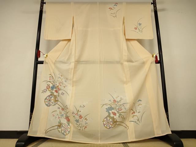 平和屋着物*夏物 訪問着 絽 駒刺繍 花車文 銀彩 正絹 逸品 AABK6599jd