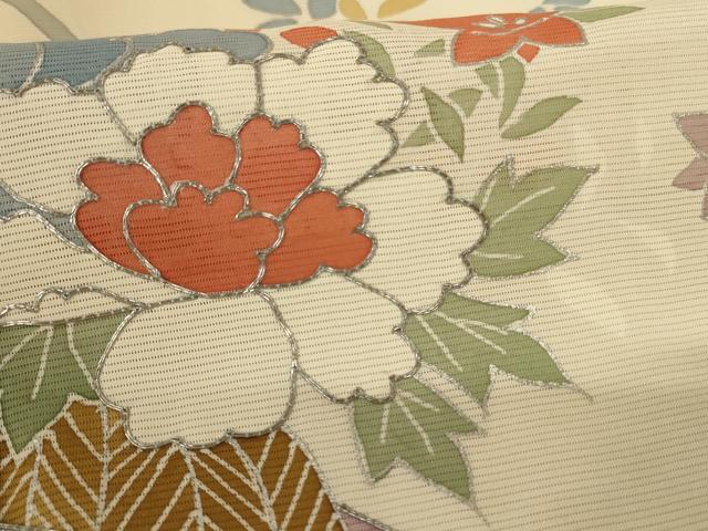 平和屋着物*夏物 訪問着 絽 駒刺繍 花車文 銀彩 正絹 逸品 AABK6599jd