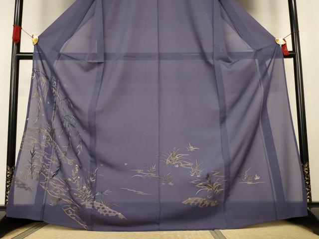 平和屋着物*夏物 訪問着 中国三大刺繍 蘇州刺繍 絽 流水花蝶文 反端付き 正絹 逸品 AABK6613jd