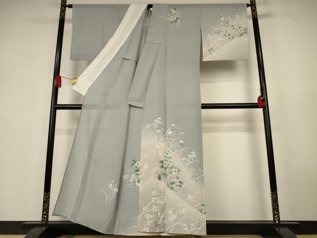 平和屋着物*夏物 訪問着 絽 駒刺繍 草花文 暈し染め 銀糸 正絹 逸品 AABK6628jd
