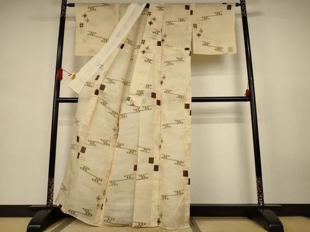 平和屋着物*夏物 沖縄県無形文化財指定 本場八重山上布 絣文様 麻 逸品 AABK6655jd