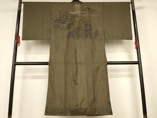 平和屋着物▽男性 長襦袢 単衣 風景文 金彩 洗える着物 AABK6660jd