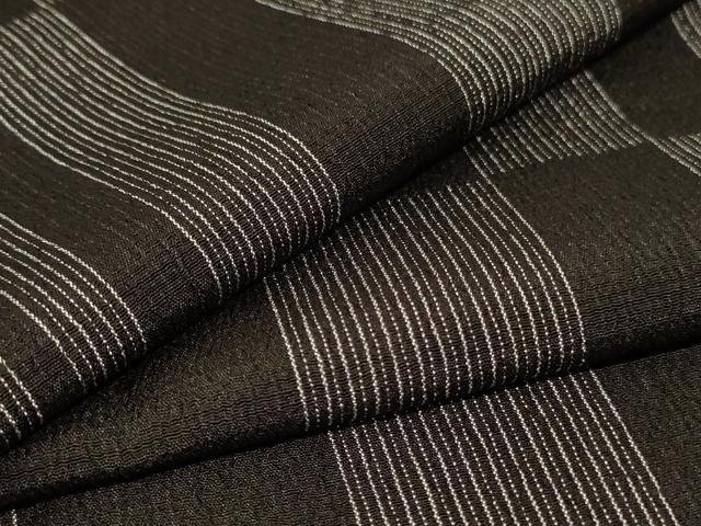 平和屋着物▽本塩沢 単衣 変わり市松文様 黒地 正絹 逸品 AABK6673jd