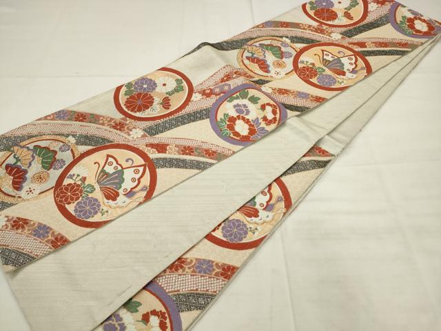 平和屋着物◎六通柄袋帯 唐織 花蝶丸文 金糸 正絹 逸品 AABK6701pf