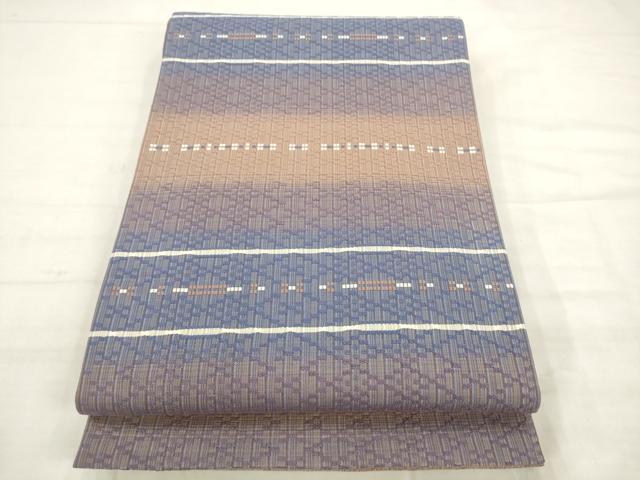 平和屋着物●両面全通柄袋帯 花織 横段文 正絹 逸品 AABK6704pf