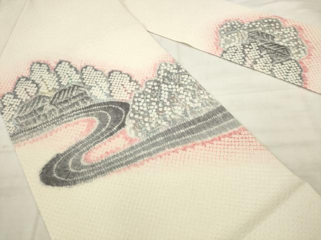 平和屋着物●名門 藤娘きぬたや・総絞り 九寸名古屋帯 風景文 正絹 逸品 AABK6711pf
