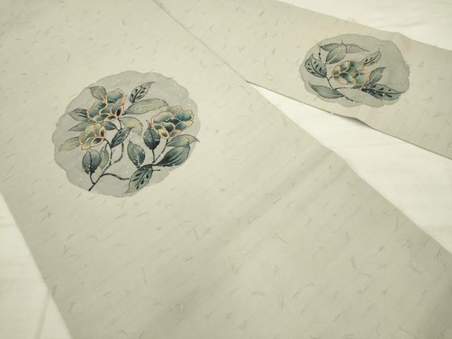 平和屋着物●九寸名古屋帯 髭紬 手描き 草花文 金彩 正絹 逸品 AABK6726pf