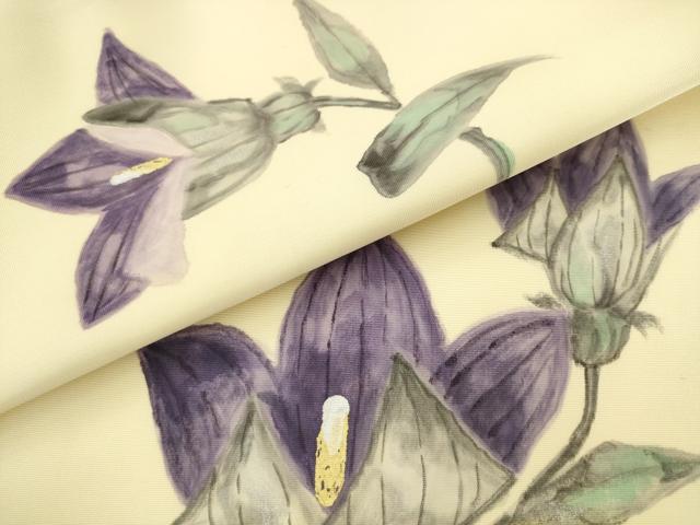 平和屋着物●塩瀬 九寸名古屋帯 作家物 手描き 草花文 金銀彩 正絹 逸品 AABK6727pf