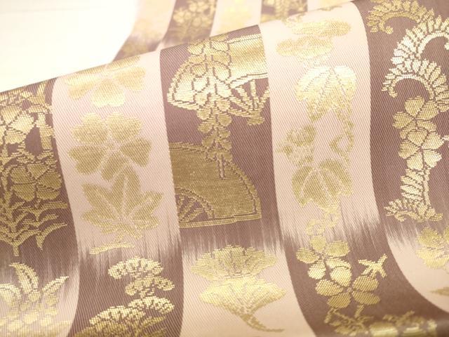 平和屋着物●皇室・伊勢神宮御用 御御帯 山口美術織物 山口弘躬 六通柄袋帯 かづら帯市松文 金糸 正絹 逸品 AABK6733pf