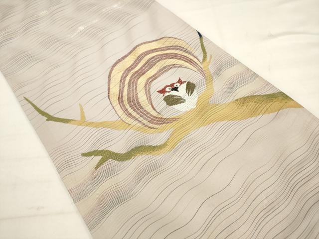 平和屋着物●六通柄袋帯 梟 金銀糸 正絹 逸品 AABK6734pf
