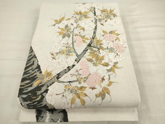 平和屋着物●六通柄袋帯 桜染 左近桜 金銀糸 正絹 逸品 AABK6749pf