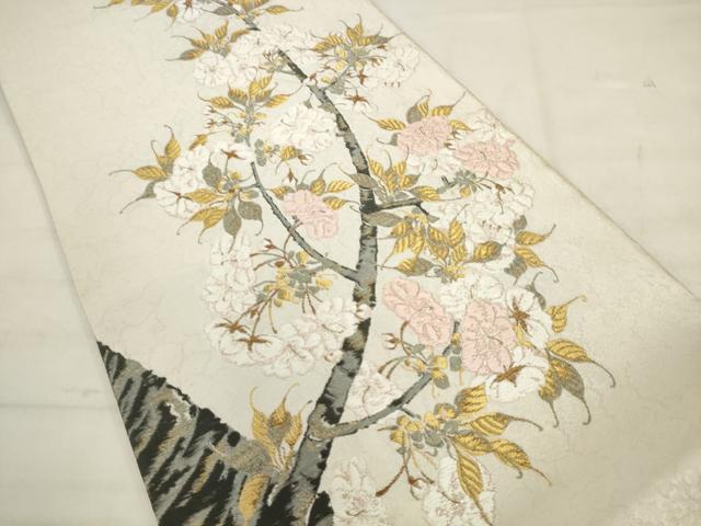 平和屋着物●六通柄袋帯 桜染 左近桜 金銀糸 正絹 逸品 AABK6749pf