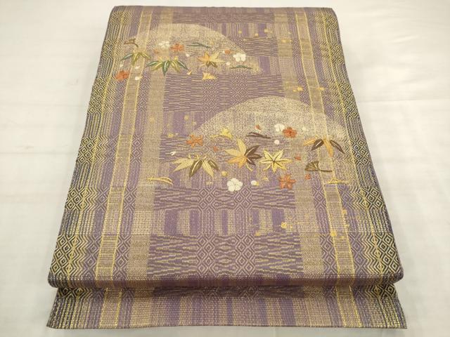 平和屋着物●ひなや工房 くむ・あむ・おる 伊豆蔵明彦 太鼓柄袋帯 総刺繍 草花文 金糸 正絹 逸品 AABK6751pf