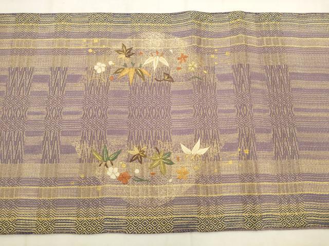 平和屋着物●ひなや工房 くむ・あむ・おる 伊豆蔵明彦 太鼓柄袋帯 総刺繍 草花文 金糸 正絹 逸品 AABK6751pf