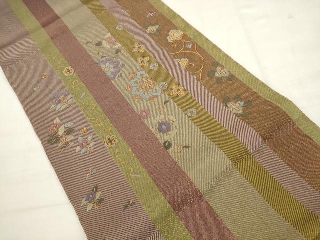 平和屋着物●ひなや工房 くむ・あむ・おる 伊豆蔵明彦 太鼓柄袋帯 総刺繍 飾花文 金糸 正絹 逸品 AABK6752pf