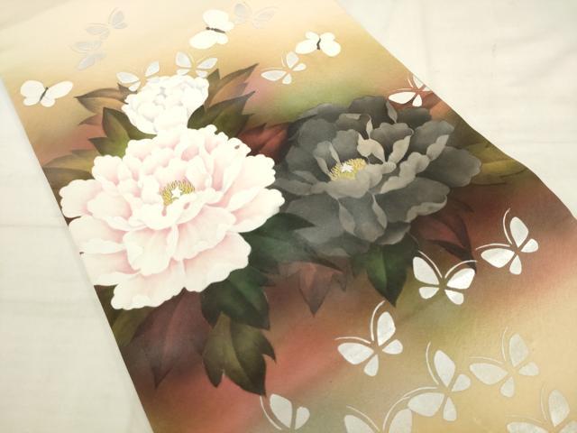 平和屋着物●六通柄袋帯 花蝶文 銀彩 正絹 逸品 AABK6754pf